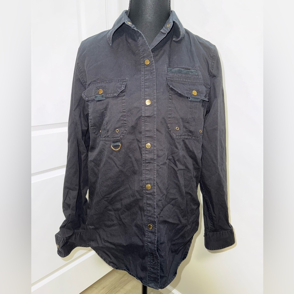 Lauren Ralph Lauren black button down long-sleeve top